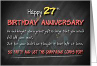 Champagne corks pop 27th Birthday Anniversary card