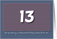 Thousand kisses 13th Birthday card