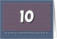 Thousand kisses 10th Birthday card