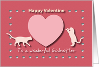 Cats Hearts Wonderful Godmother Red and Pink Happy Valentine card