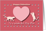 Cats Hearts Wonderful Step Mom Red and Pink Happy Valentine card