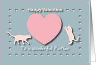Cats Hearts Wonderful Father Blue and Pink Happy Valentine card