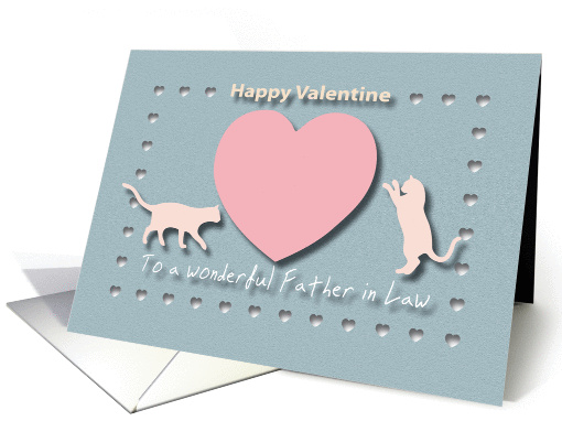 Cats Hearts Wonderful Father in Law Blue and Pink Happy Valentine card