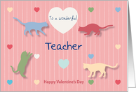 Cats Colored Hearts Wonderful Teacher Valentine’s Day card