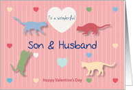 Cats Colored Hearts Wonderful Son and Husband Valentine’s Day card