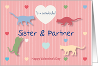 Cats Colored Hearts Wonderful Sister and Partner Valentine’s Day card
