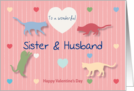 Cats Colored Hearts Wonderful Sister and Husband Valentine’s Day card