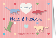 Cats Colored Hearts Wonderful Niece and Husband Valentine’s Day card