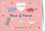 Cats Colored Hearts Wonderful Niece and Fiance Valentine’s Day card
