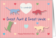 Cats Colored Hearts Great Aunt and Great Uncle Valentine’s Day card