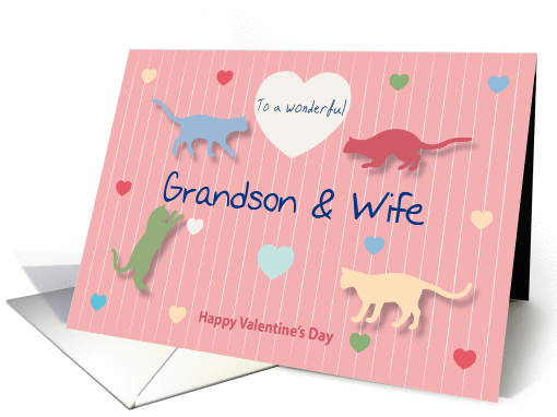 Cats Colored Hearts Wonderful Grandson and Wife Valentine's Day card