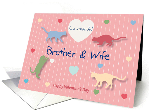 Cats Colored Hearts Wonderful Brother and Wife Valentine's Day card