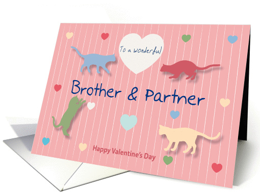 Cats Colored Hearts Wonderful Brother and Partner Valentine's Day card