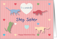 Cats Colored Hearts Wonderful Step Sister Valentine’s Day card