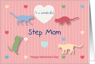 Cats Colored Hearts Wonderful Step Mom Valentine’s Day card