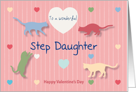 Cats Colored Hearts Wonderful Step Daughter Valentine’s Day card