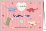 Cats Colored Hearts Wonderful Godmother Valentine’s Day card