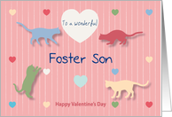 Cats Colored Hearts Wonderful Foster Son Valentine’s Day card