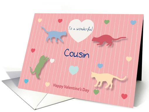 Cats Colored Hearts Wonderful Cousin Valentine's Day card (1188440)