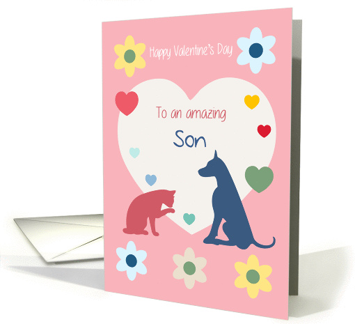 Cat and Dog Hearts Flowers Amazing Son Valentine's Day card (1190972)
