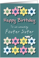 Amazing Foster Sister Cats and Flowers Birthday card