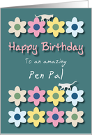 Amazing Pen Pal Cats and Flowers Birthday card