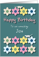 Amazing Son Cats and Flowers Birthday card