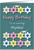 Amazing Nephew Cats and Flowers Birthday card