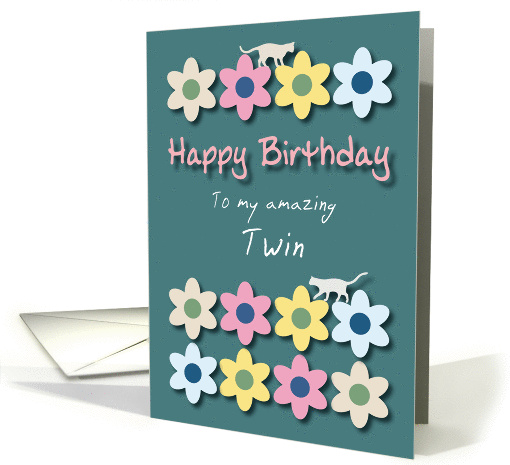 Amazing Twin Cats and Flowers Birthday card (1194286)