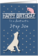 Fantastic Step Son Birthday Golden Star Cat and Dog card