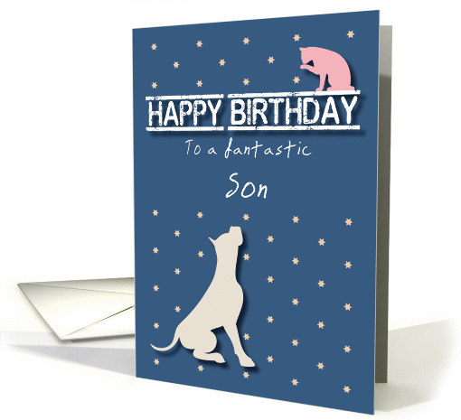 Fantastic Son Birthday Golden Star Cat and Dog card (1195156)