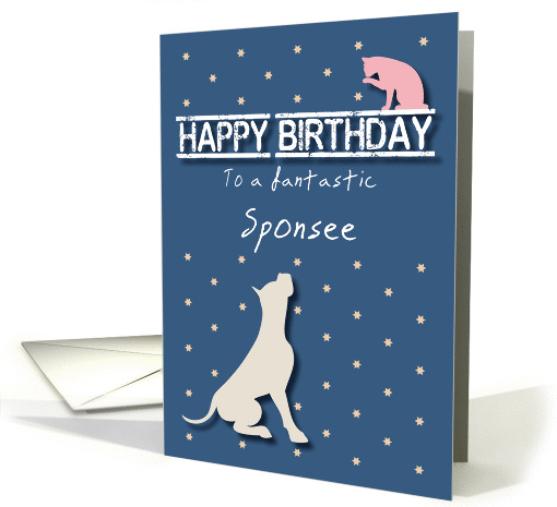 Fantastic Sponsee Birthday Golden Star Cat and Dog card (1195586)