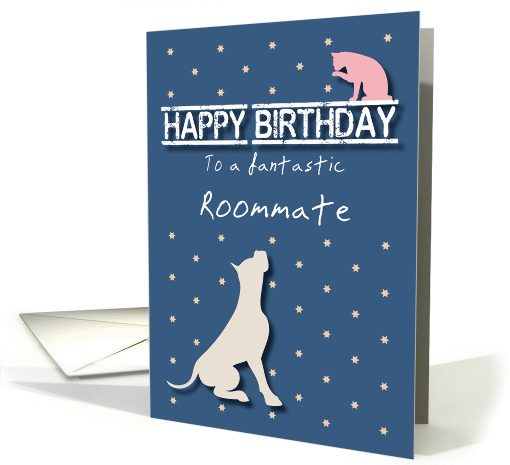 Fantastic Roommate Birthday Golden Star Cat and Dog card (1195590)