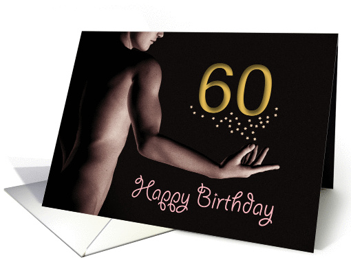 60th Sexy Boy Birthday Golden Stars Black and White card (1201760)