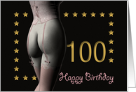 100th Birthday Sexy Girl with Golden Stars Pink Corset and Stockings card
