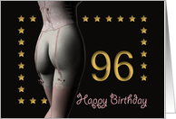 96th Birthday Sexy Girl with Golden Stars Pink Corset and Stockings card