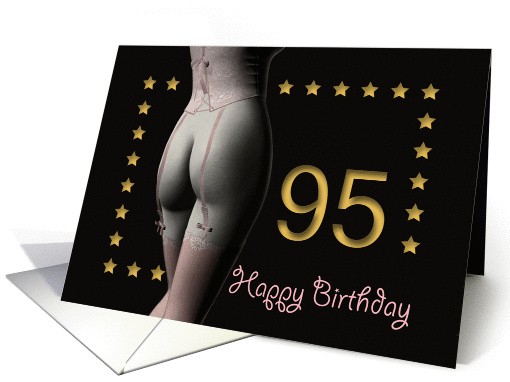 95th Birthday Sexy Girl with Golden Stars Pink Corset and... (1201796)