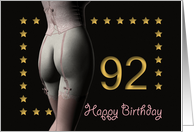 92nd Birthday Sexy Girl with Golden Stars Pink Corset and Stockings card