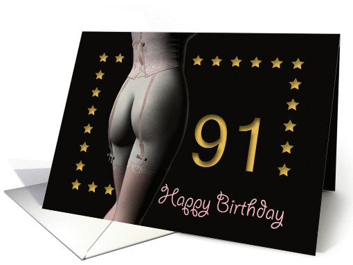 91st Birthday Sexy Girl with Golden Stars Pink Corset and... (1201808)