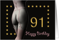 91st Birthday Sexy Girl with Golden Stars Pink Corset and Stockings card