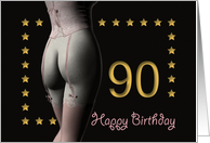 90th Birthday Sexy Girl with Golden Stars Pink Corset and Stockings card