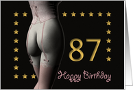 87th Birthday Sexy Girl with Golden Stars Pink Corset and Stockings card