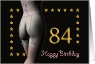 84th Birthday Sexy Girl with Golden Stars Pink Corset and Stockings card