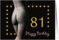 81st Birthday Sexy Girl with Golden Stars Pink Corset and Stockings card