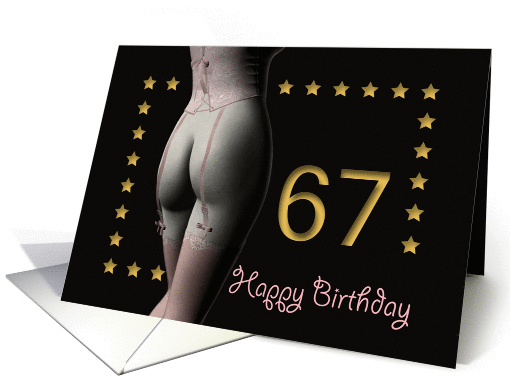 67th Birthday Sexy Girl with Golden Stars Pink Corset and... (1201884)