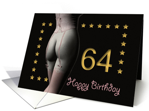 64th Birthday Sexy Girl with Golden Stars Pink Corset and... (1201902)