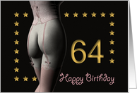 64th Birthday Sexy Girl with Golden Stars Pink Corset and Stockings card