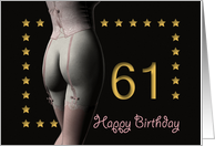 61st Birthday Sexy Girl with Golden Stars Pink Corset and Stockings card