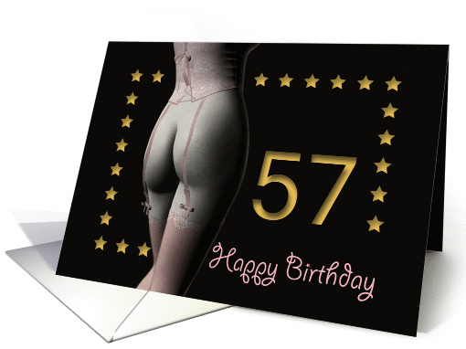 57th Birthday Sexy Girl with Golden Stars Pink Corset and... (1202762)