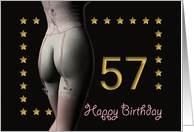 57th Birthday Sexy Girl with Golden Stars Pink Corset and Stockings card